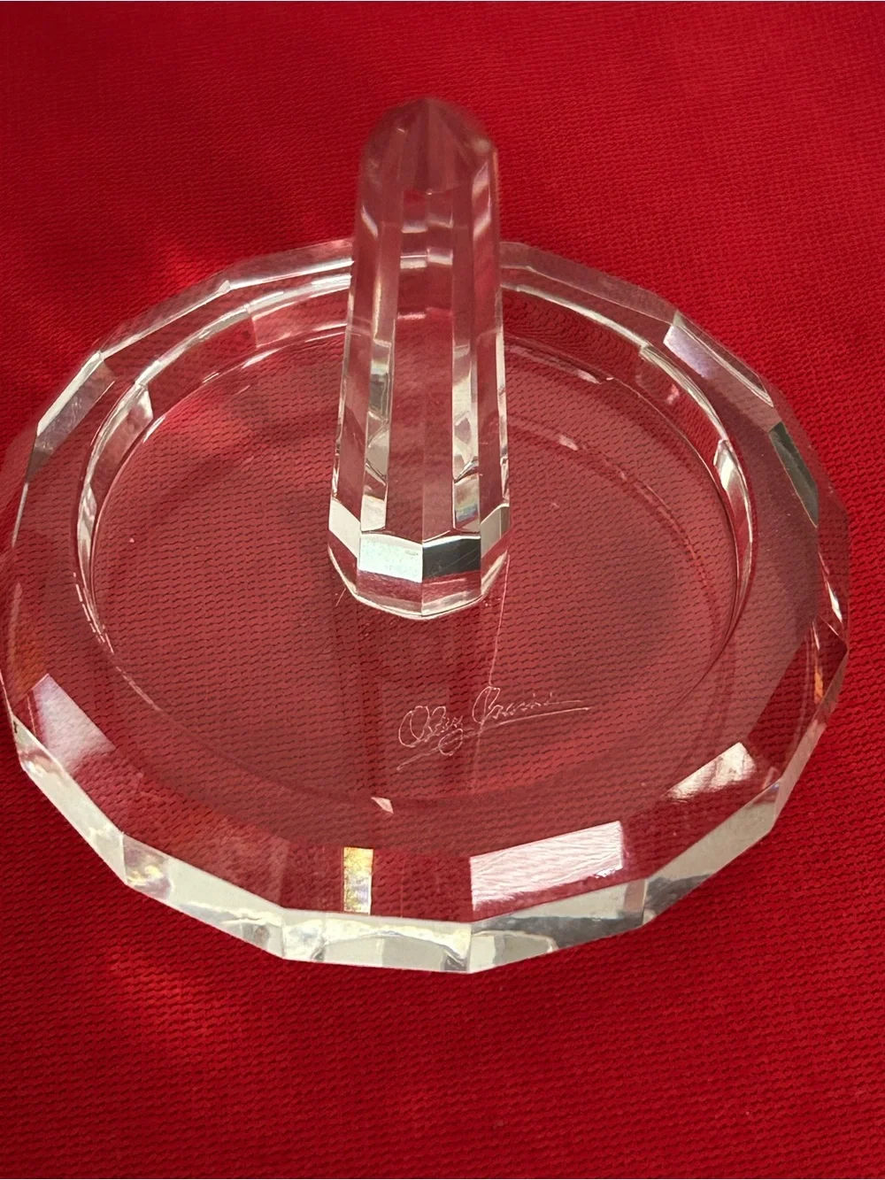 Oleg Cassini Clear Crystal Ring Holder on Red